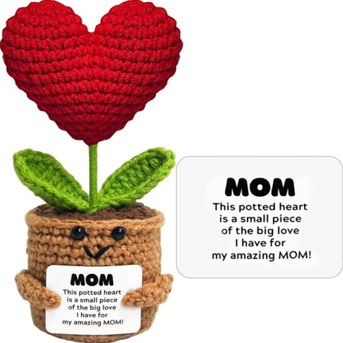 Gifts for Mom Mothers Day- HOMECOR Positive Crochet Heart Flower Handmade Knitted Emotional Support Animal, Funny Birthday Gift for Mother Mommy Grandma from Daughter Son Emotional Support Pickle Gifts