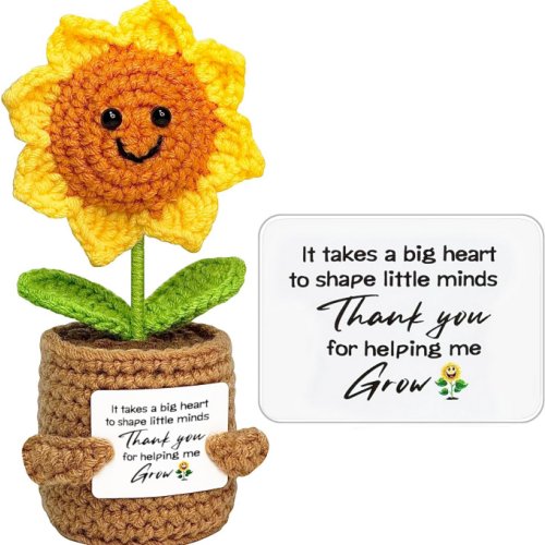 HOMECOR Teacher Appreciation Gifts for Women Men, Positive Crochet Sunflower Thank You Gifts for Teacher Mentors Coworkers Boss, Thank You for Helping Me Grow Graduation Gift for Teacher Last Day of School