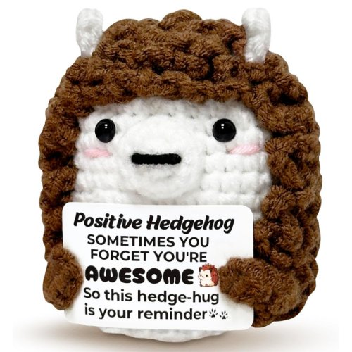 HOMECOR Mini Positive Hedgehog Gifts for Women Men Girls Boys, Funny Emotional Support Crochet Dolls for Friends Coworkers Teens, Inspirational Birthday Gifts for Women Sister Graduation Teacher Appreciation