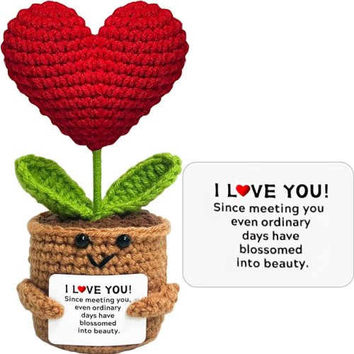 Gifts for Her Him Boyfriend Girlfriend, I Love You Handmade Positive Crochet Flower, Anniversary Birthday Gift for Wife Husband Mom Best Friend Sister Coworker, Emotional Support Gifts for Men Women