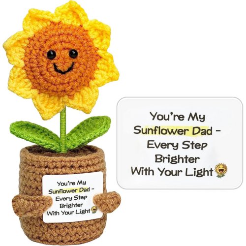 Funny Dad Gifts from Daughter Son, Handmade Crochet Sunflower Birthday Gift for Dad Father Cool Daddy Presents, Small Cute Stuff Things, Positive Emotional Support Gifts