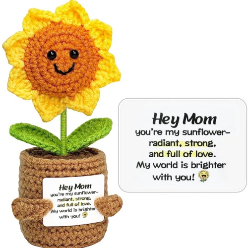 Gifts for Mom Mothers Day- Positive Crochet Sunflower, Knitted Emotional Support Animal, Birthday Gift for Mom Mama Mother in Law from Daughter Son Positive Emotional Support Pickle Gifts