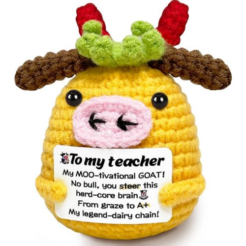 Teacher Appreciation Gifts, Positive Cow Crochet Animals Teachers Day Gifts for Women, Emotional Support Gift for Teacher Appreciation Week Graduation Birthday Retirement Gift